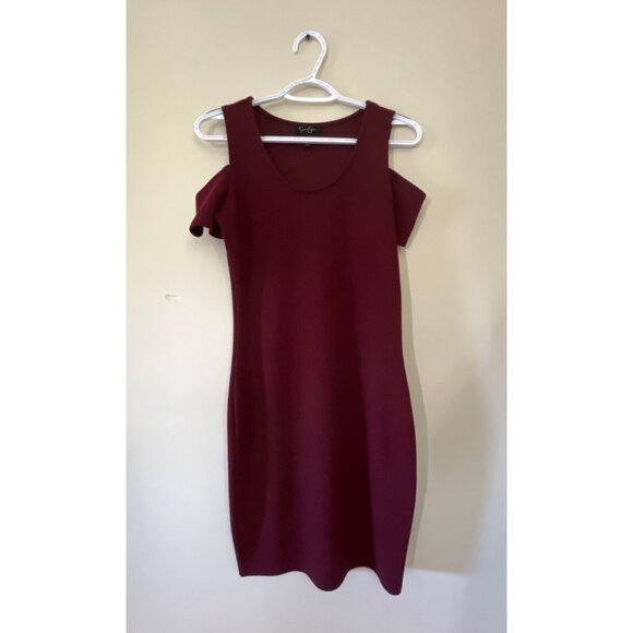Jessica Simpson Womens Medium Maroon Cold Shoulder Short Sleeve Dress Bodycon - Picture 1 of 5